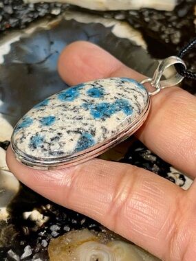 Slim K2 Azurite Jasper Crystal Pendant 2 1/4”